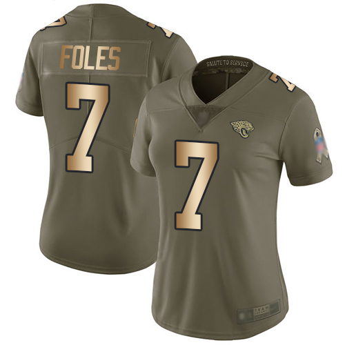 Nike Jacksonville Jaguars #7 Nick Foles Olive Gold Women Stitched NFL Limited 2017 Salute to Service Jersey